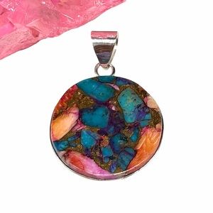 Kingman Pink Dahlia Turquoise Necklace Pendant Solid 925 Sterling Silver